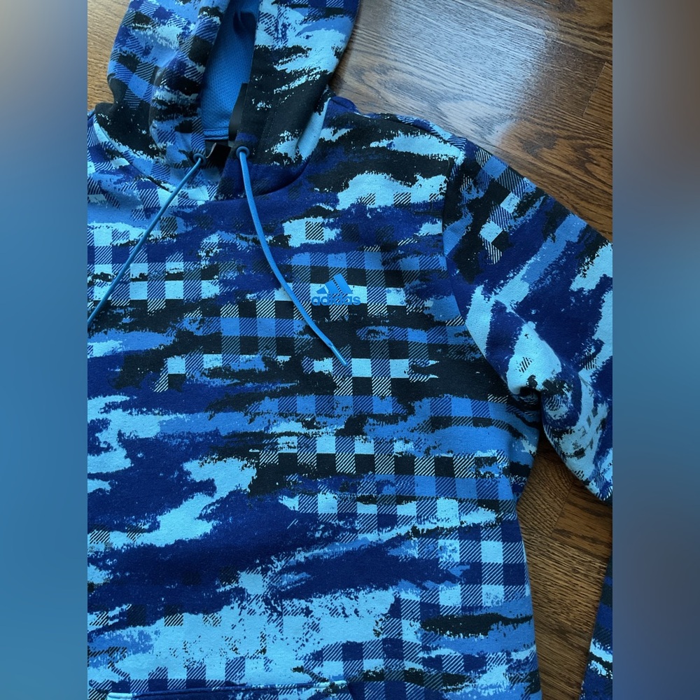 Adidas Primegreen postgame plaid pullover hoodie